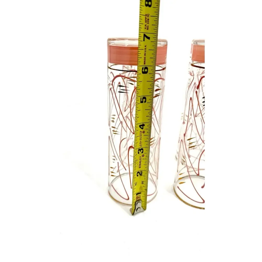 Vintage Zombie Glasses Pink Gold Geometric Shapes MCM Hazel Atlas Set of 4